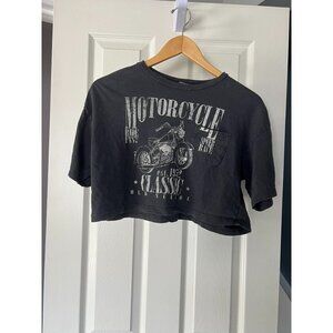 Forever 21 Motorcycle Graphic Crop Top Black Distressed Biker Tee Grunge Small